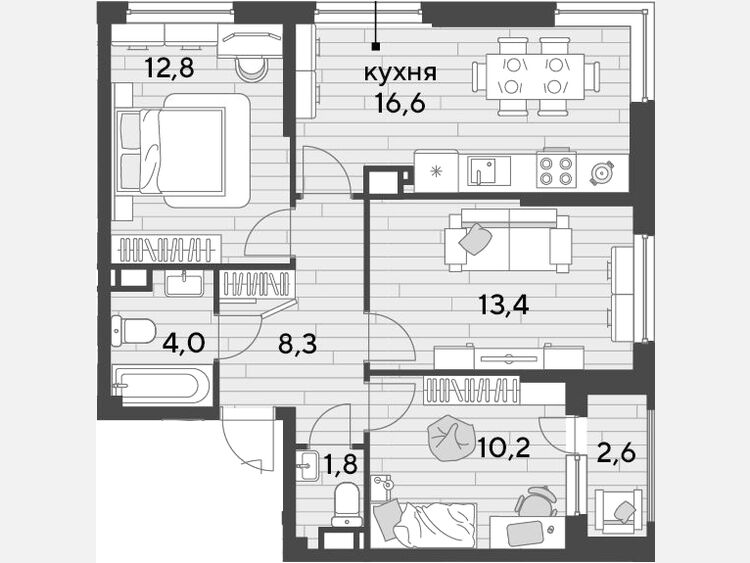 4-комнатная квартира, 67.10 м², 15/16 этаж фото 0