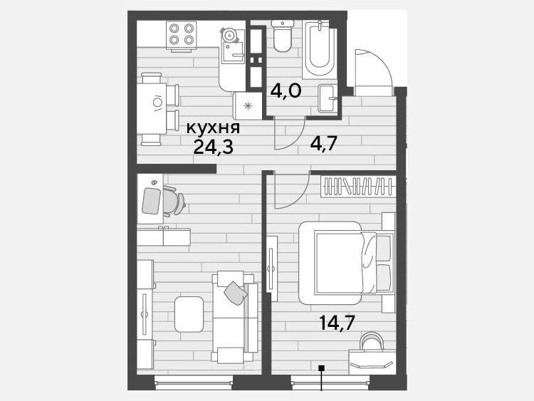 2-комнатная квартира, 47.70 м², 15/16 этаж фото 0