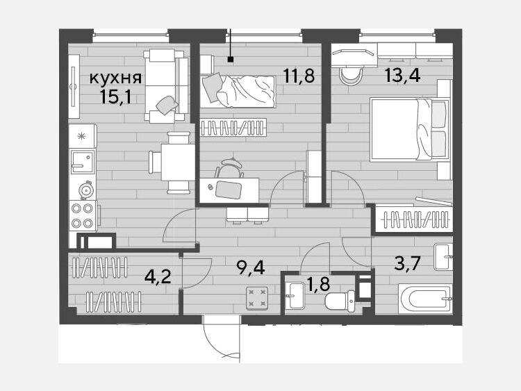 3-комнатная квартира, 59.40 м², 10/16 этаж фото 0