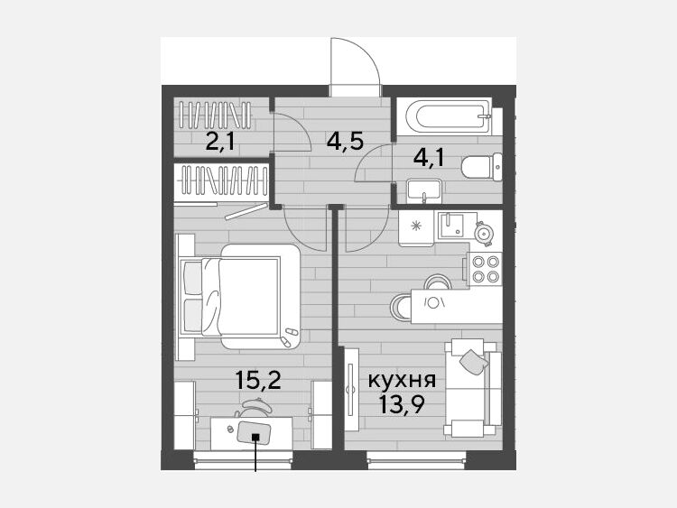 1-комнатная квартира, 39.80 м², 2/16 этаж фото 0