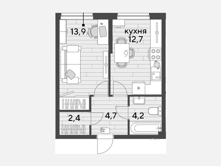 1-комнатная квартира, 37.90 м², 2/16 этаж фото 0
