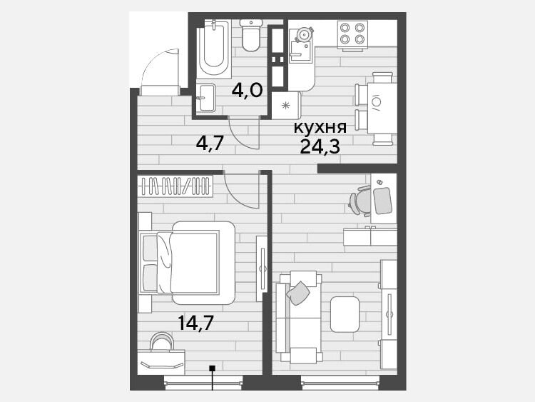 2-комнатная квартира, 47.70 м², 14/16 этаж фото 0