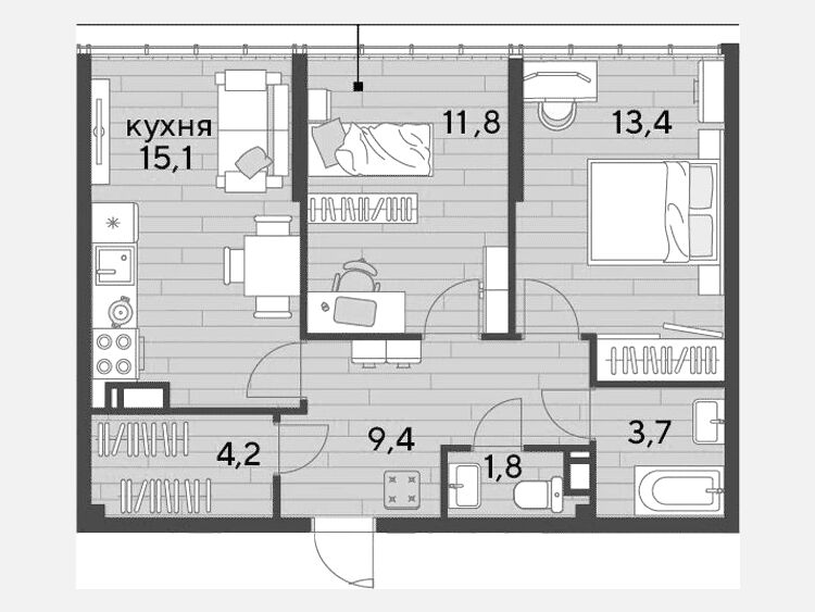 3-комнатная квартира, 59.40 м², 16/16 этаж фото 0
