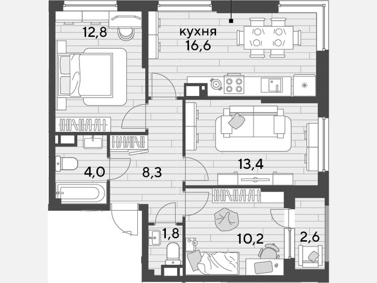4-комнатная квартира, 67.10 м², 12/16 этаж фото 0