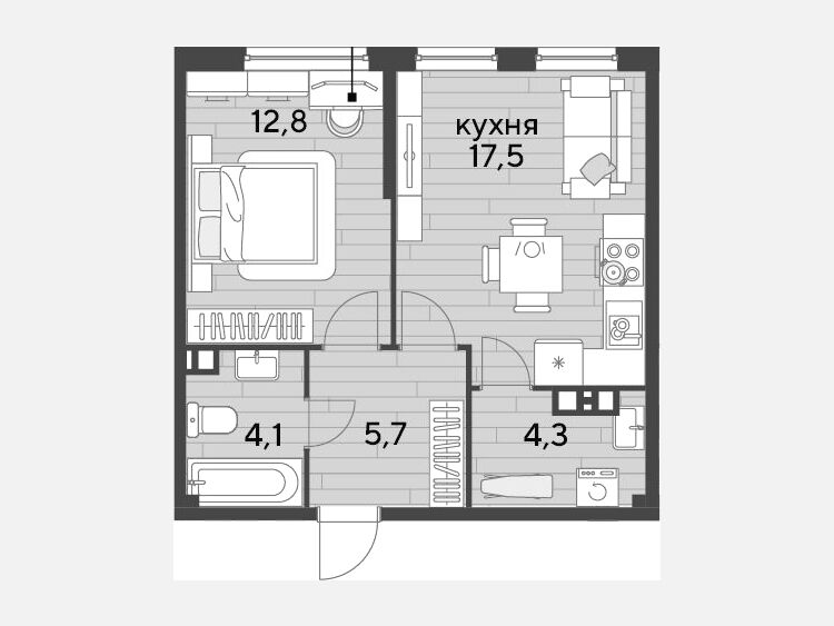 2-комнатная квартира, 44.40 м², 3/16 этаж фото 0