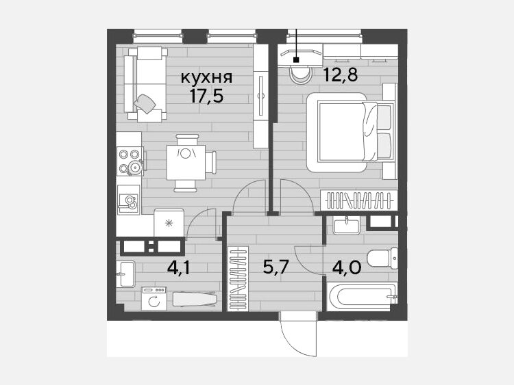 2-комнатная квартира, 44.10 м², 12/16 этаж фото 0