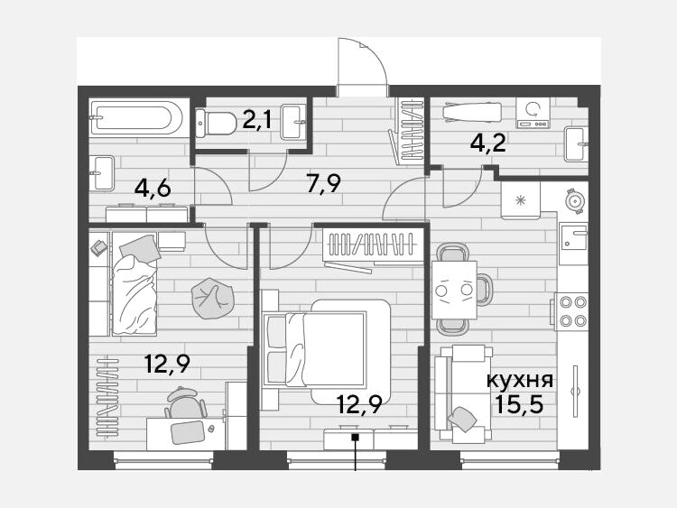 3-комнатная квартира, 60.10 м², 2/16 этаж фото 0
