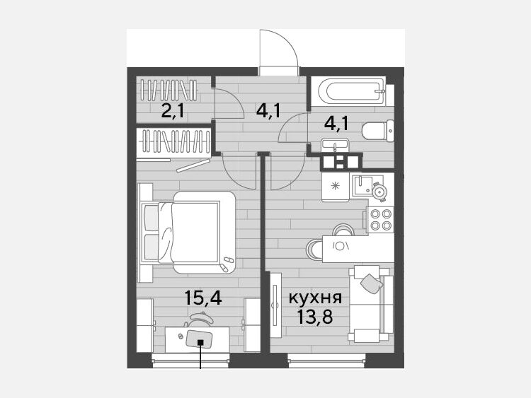 1-комнатная квартира, 39.50 м², 8/16 этаж фото 0
