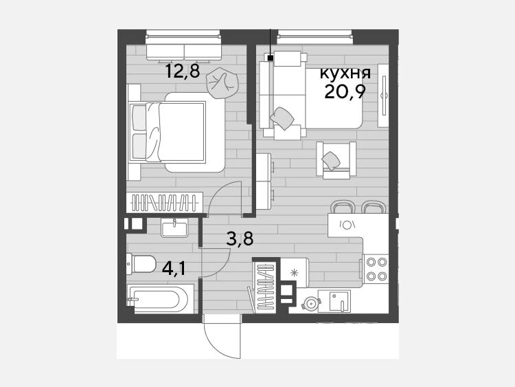 2-комнатная квартира, 41.60 м², 4/16 этаж фото 0