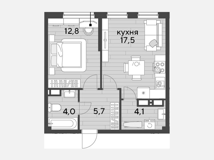 2-комнатная квартира, 44.10 м², 12/16 этаж фото 0