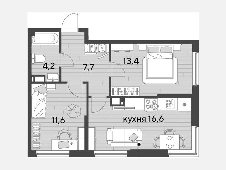3-комнатная квартира, 53.50 м², 11/16 этаж фото 0