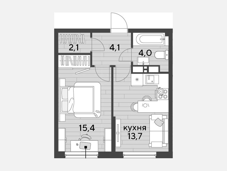 1-комнатная квартира, 39.30 м², 14/16 этаж фото 0