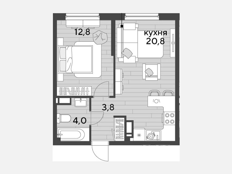 2-комнатная квартира, 41.40 м², 11/16 этаж фото 0