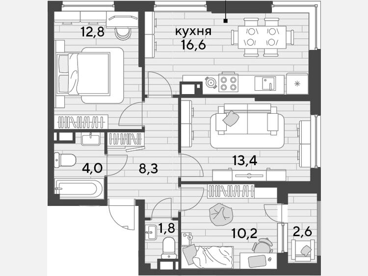 4-комнатная квартира, 67.10 м², 14/16 этаж фото 0
