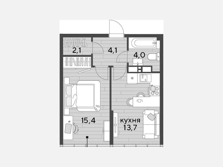 1-комнатная квартира, 39.30 м², 16/16 этаж фото 0
