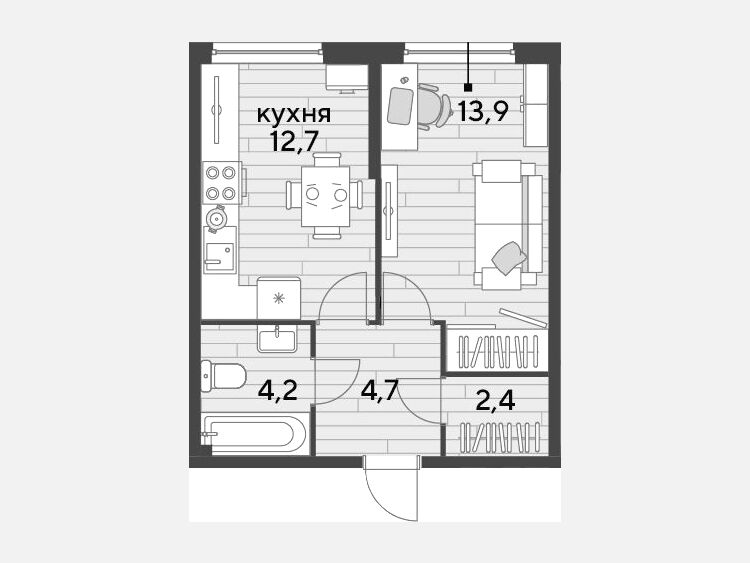 1-комнатная квартира, 37.90 м², 2/16 этаж фото 0