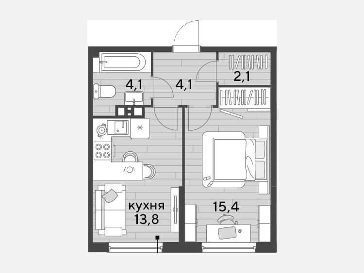 1-комнатная квартира, 39.50 м², 8/16 этаж фото 0
