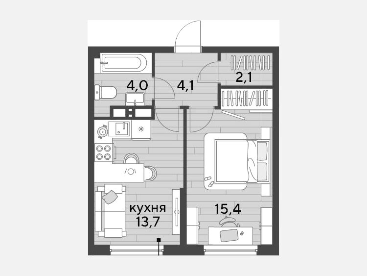 1-комнатная квартира, 39.30 м², 12/16 этаж фото 0