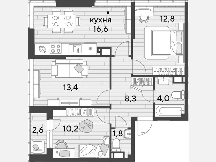 4-комнатная квартира, 67.10 м², 15/16 этаж фото 0