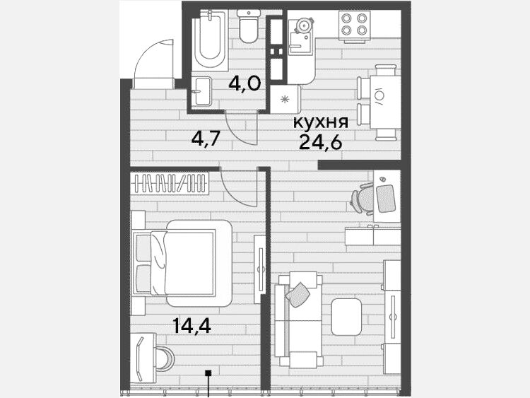 2-комнатная квартира, 47.70 м², 16/16 этаж фото 0
