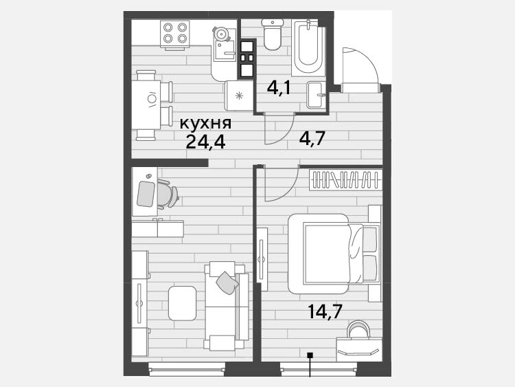 2-комнатная квартира, 47.90 м², 9/16 этаж фото 0