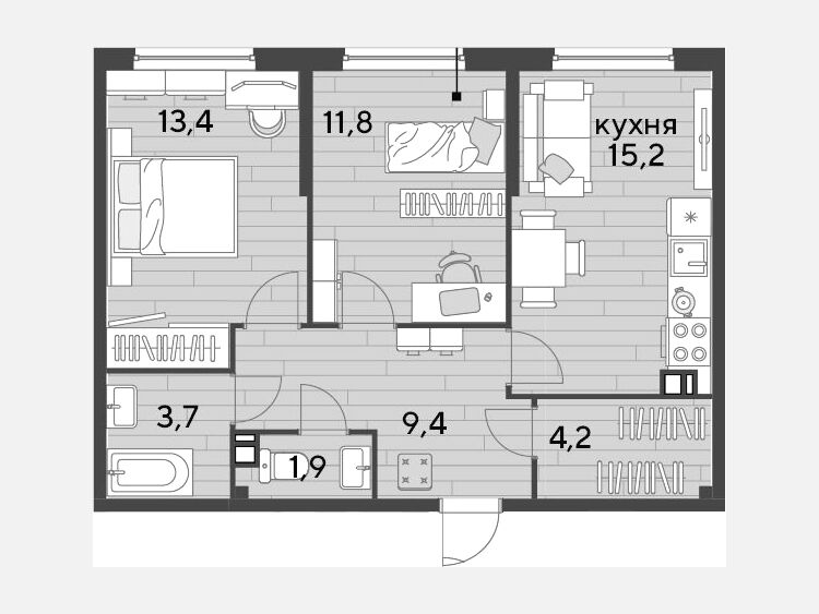 3-комнатная квартира, 59.60 м², 5/16 этаж фото 0