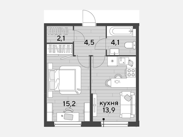1-комнатная квартира, 39.80 м², 2/16 этаж фото 0