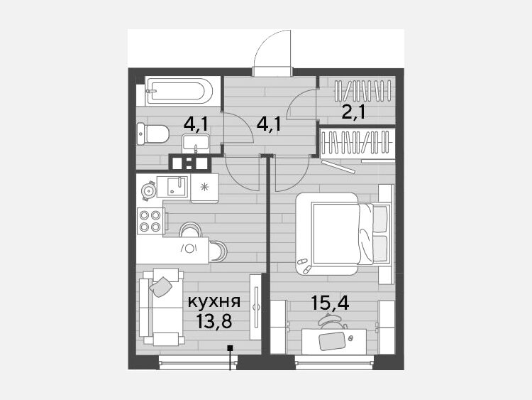 1-комнатная квартира, 39.50 м², 5/16 этаж фото 0