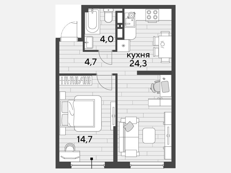 2-комнатная квартира, 47.70 м², 10/16 этаж фото 0