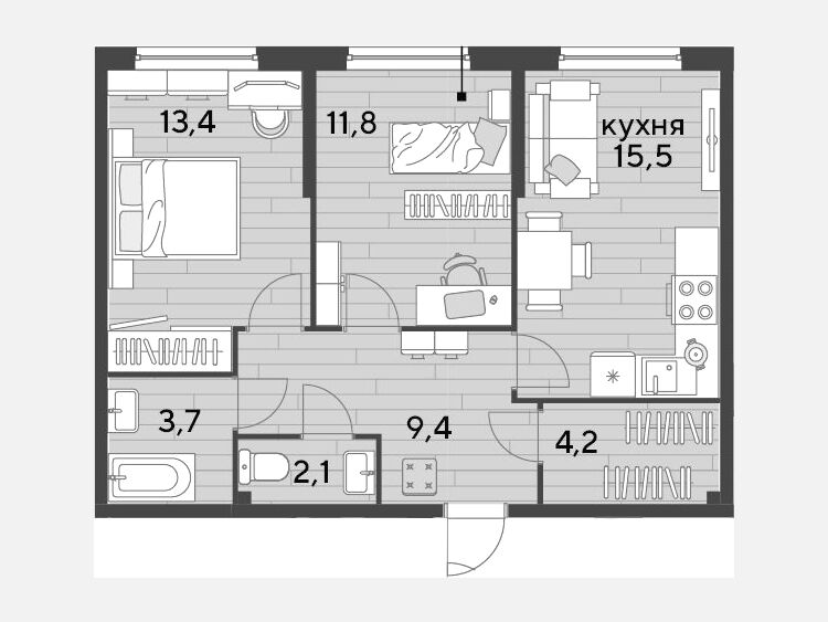 3-комнатная квартира, 60.10 м², 2/16 этаж фото 0