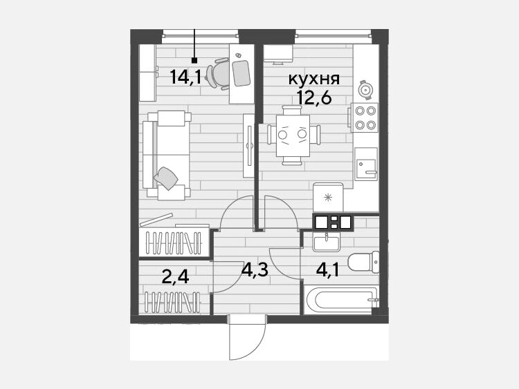 1-комнатная квартира, 37.50 м², 4/16 этаж фото 0