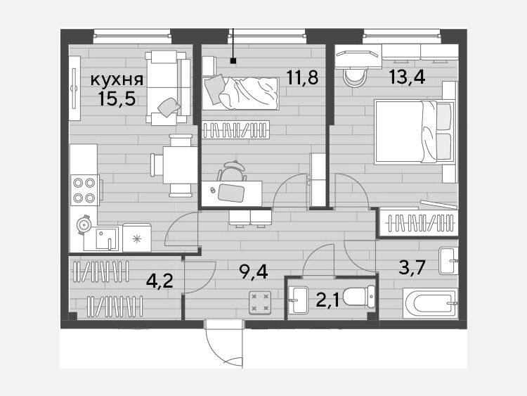 3-комнатная квартира, 60.10 м², 2/16 этаж фото 0
