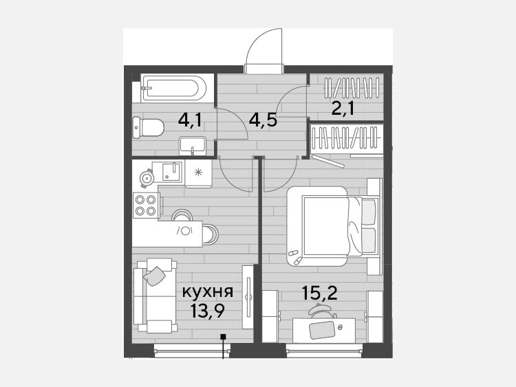 1-комнатная квартира, 39.80 м², 2/16 этаж фото 0
