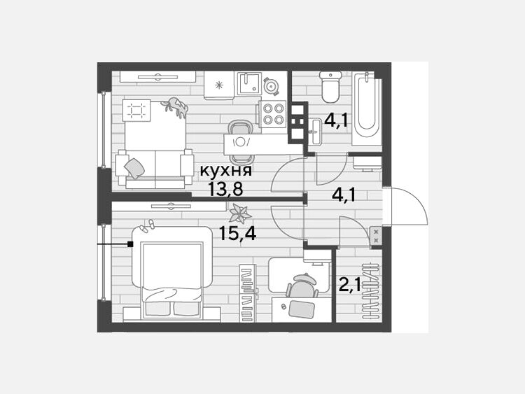 1-комнатная квартира, 39.50 м², 4/16 этаж фото 0