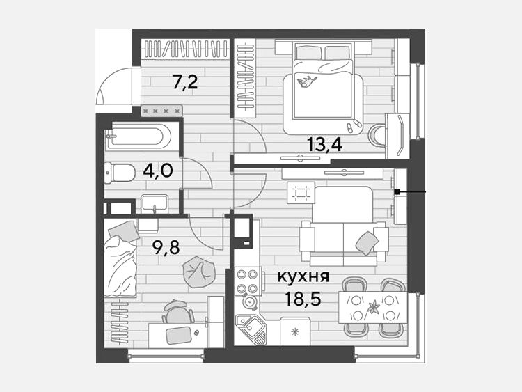 3-комнатная квартира, 52.90 м², 14/16 этаж фото 0