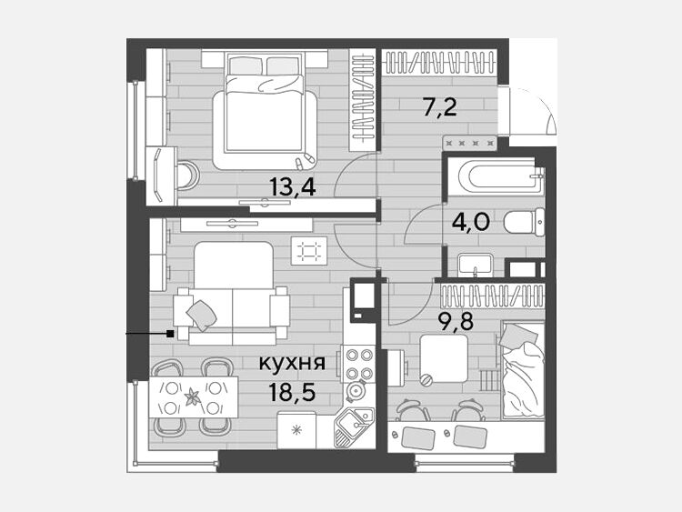 3-комнатная квартира, 52.90 м², 11/16 этаж фото 0