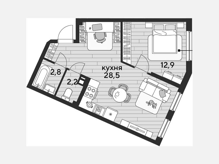 2-комнатная квартира, 46.40 м², 5/19 этаж фото 0