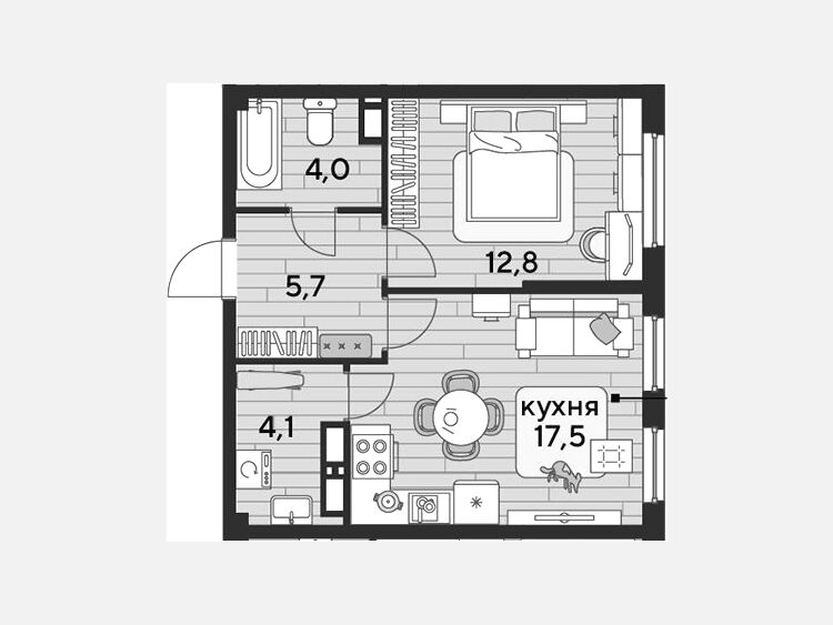 2-комнатная квартира, 44.10 м², 14/19 этаж фото 0