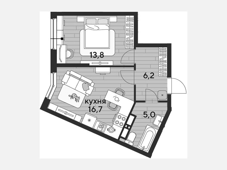 2-комнатная квартира, 41.70 м², 15/19 этаж фото 0