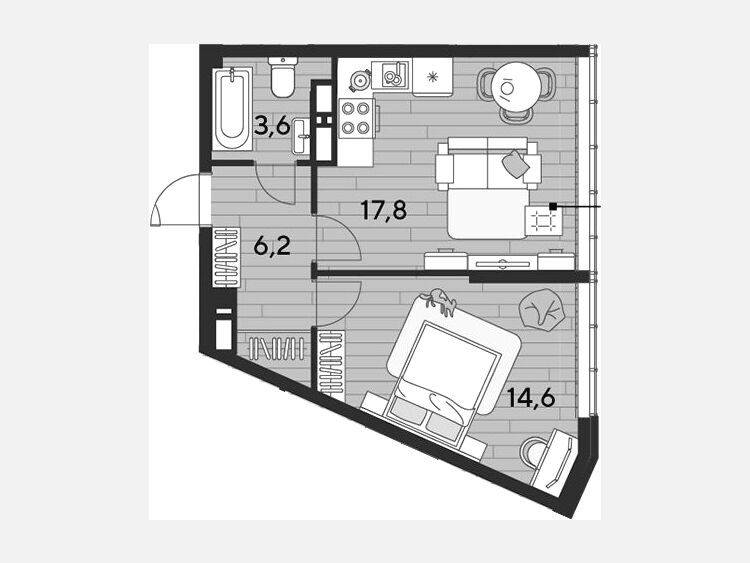 2-комнатная квартира, 42.20 м², 18/19 этаж фото 0