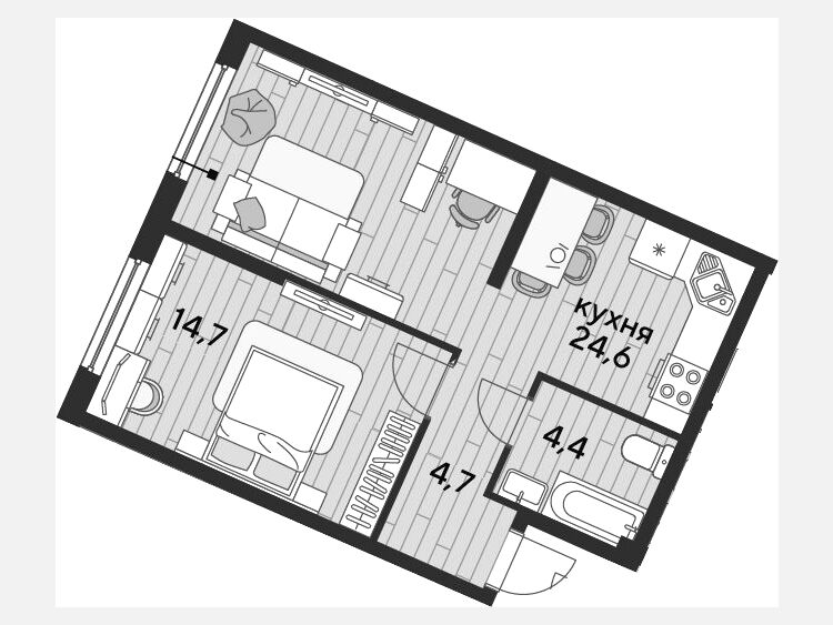 2-комнатная квартира, 48.40 м², 2/19 этаж фото 0