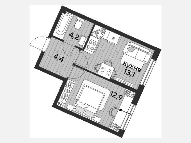 1-комнатная квартира, 34.60 м², 2/19 этаж фото 0