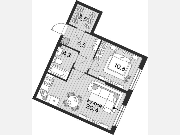 2-комнатная квартира, 45.50 м², 2/19 этаж фото 0