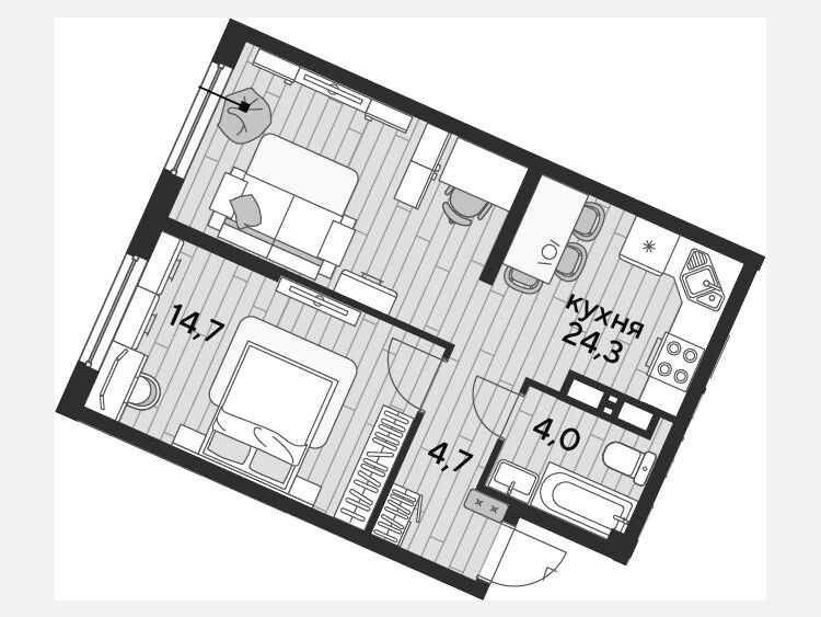 2-комнатная квартира, 47.70 м², 13/19 этаж фото 0