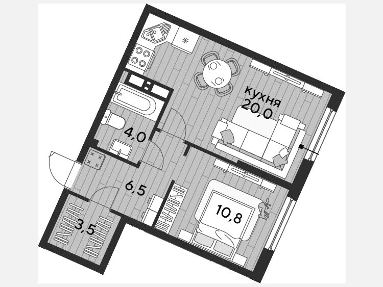 2-комнатная квартира, 44.80 м², 17/19 этаж фото 0