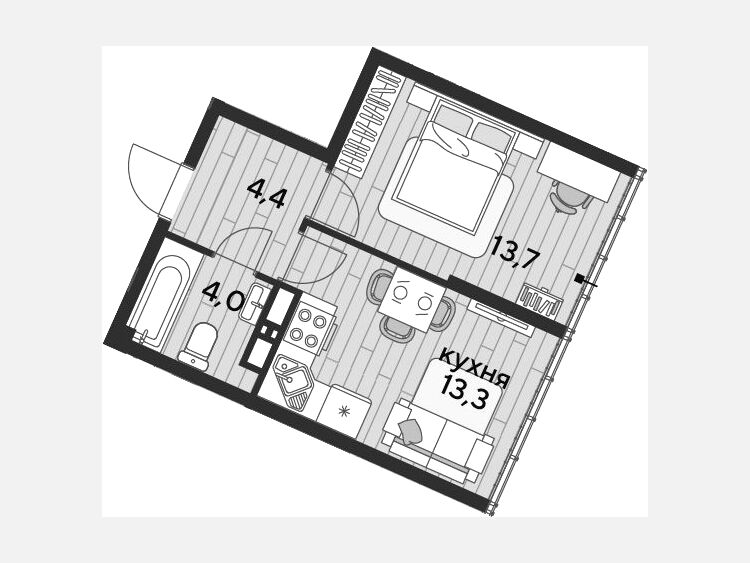 1-комнатная квартира, 35.40 м², 19/19 этаж фото 0