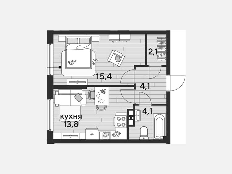 1-комнатная квартира, 39.50 м², 8/19 этаж фото 0