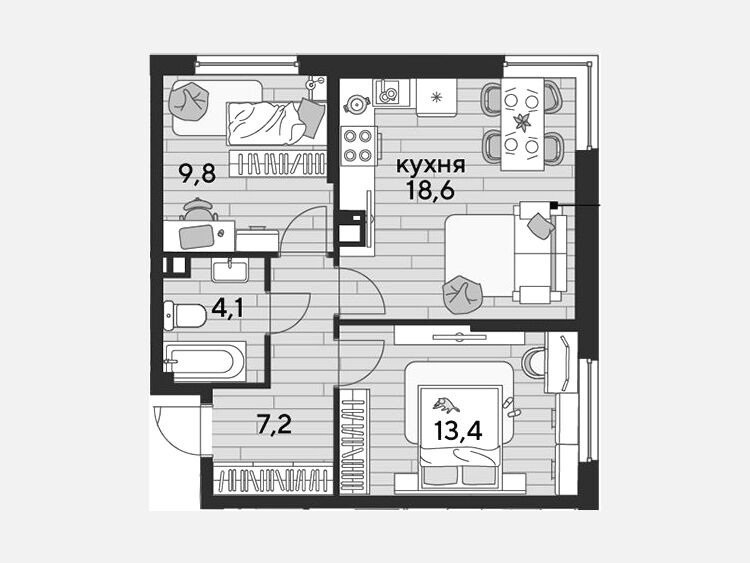 3-комнатная квартира, 53.10 м², 5/19 этаж фото 0