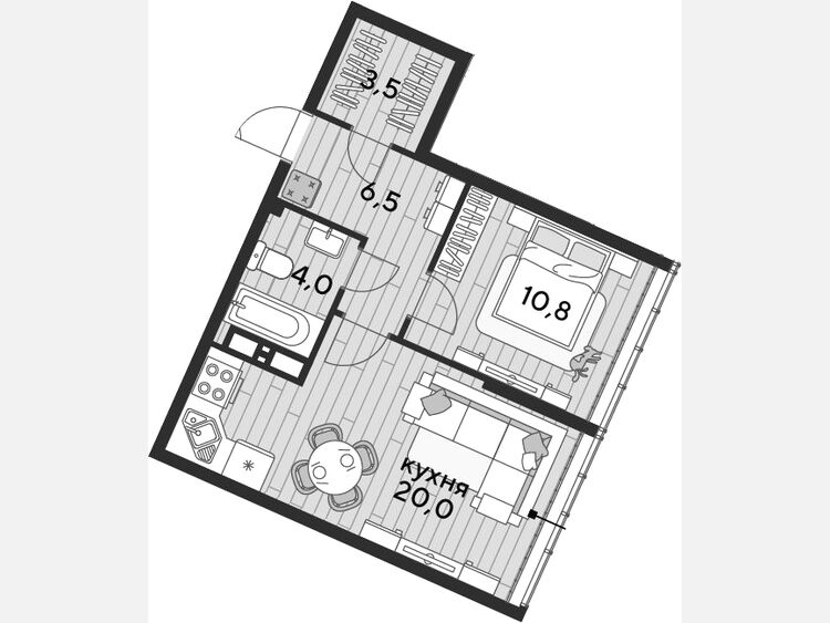 2-комнатная квартира, 44.80 м², 18/19 этаж фото 0