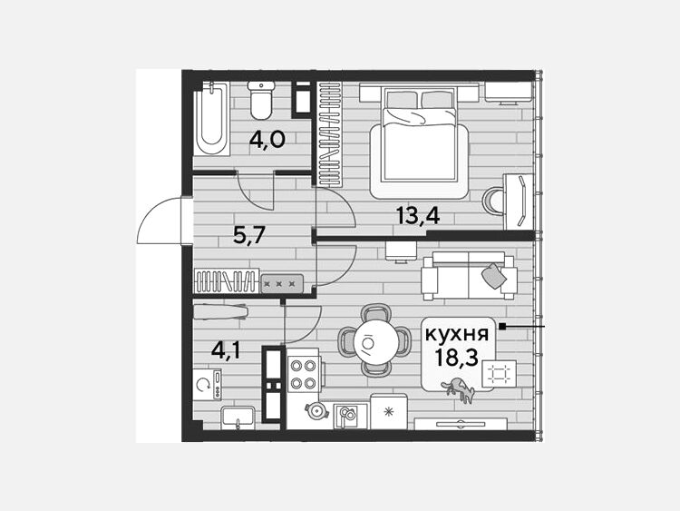 2-комнатная квартира, 45.50 м², 19/19 этаж фото 0